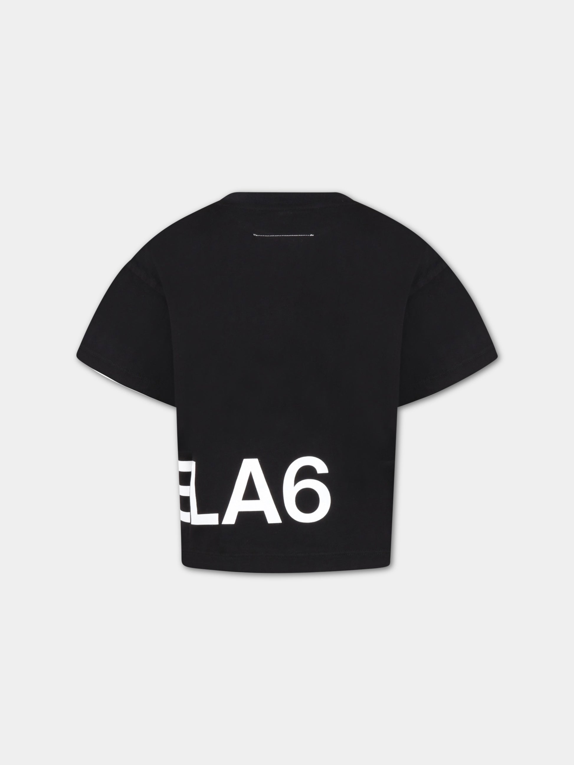 T-shirt nera per bambini con logo bianco,Mm6 Maison Margiela,M60332 MM009 M6900