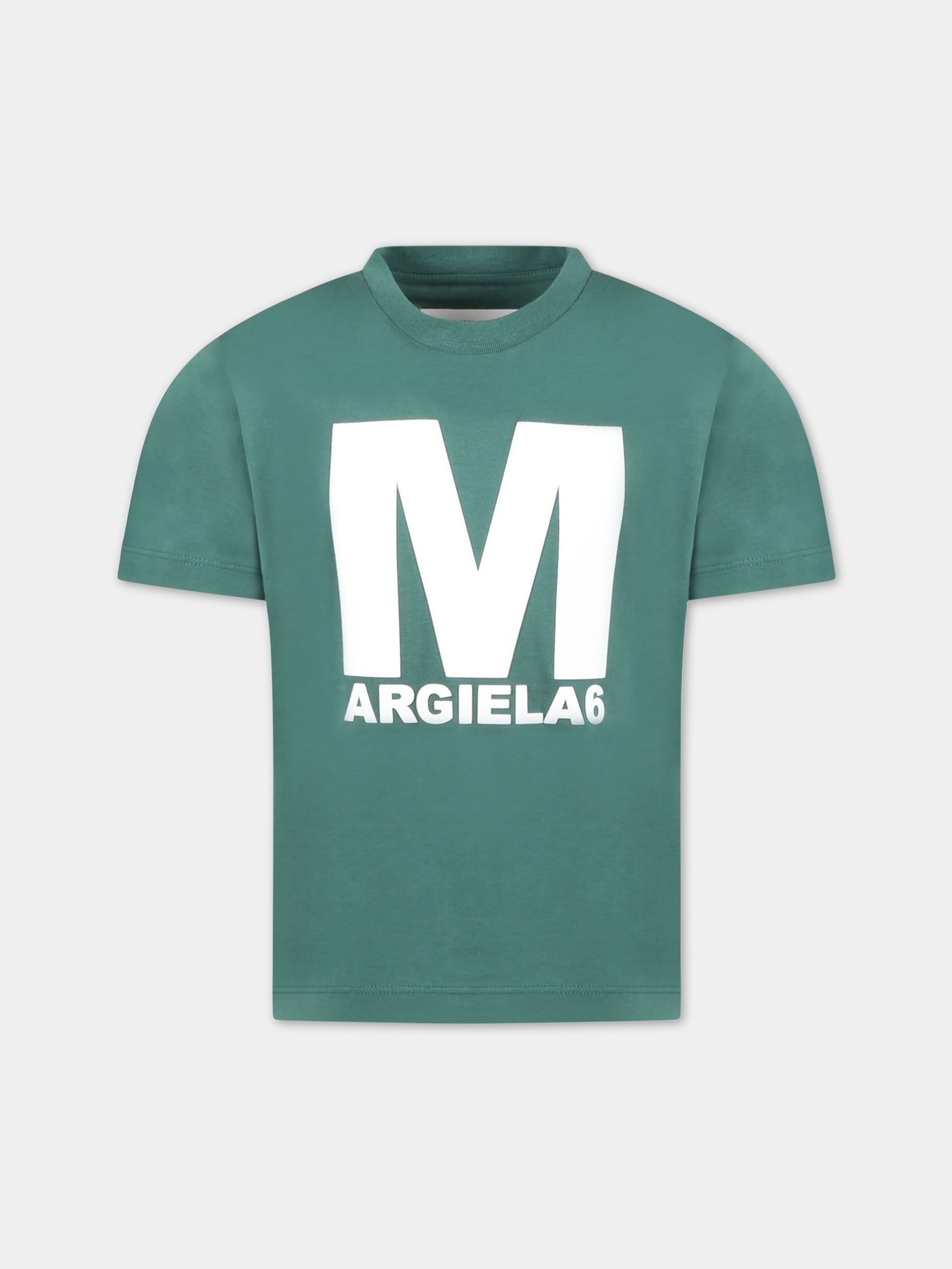 T-shirt verde per bambini con logo bianco,Mm6 Maison Margiela,M60339 MM010 M6507
