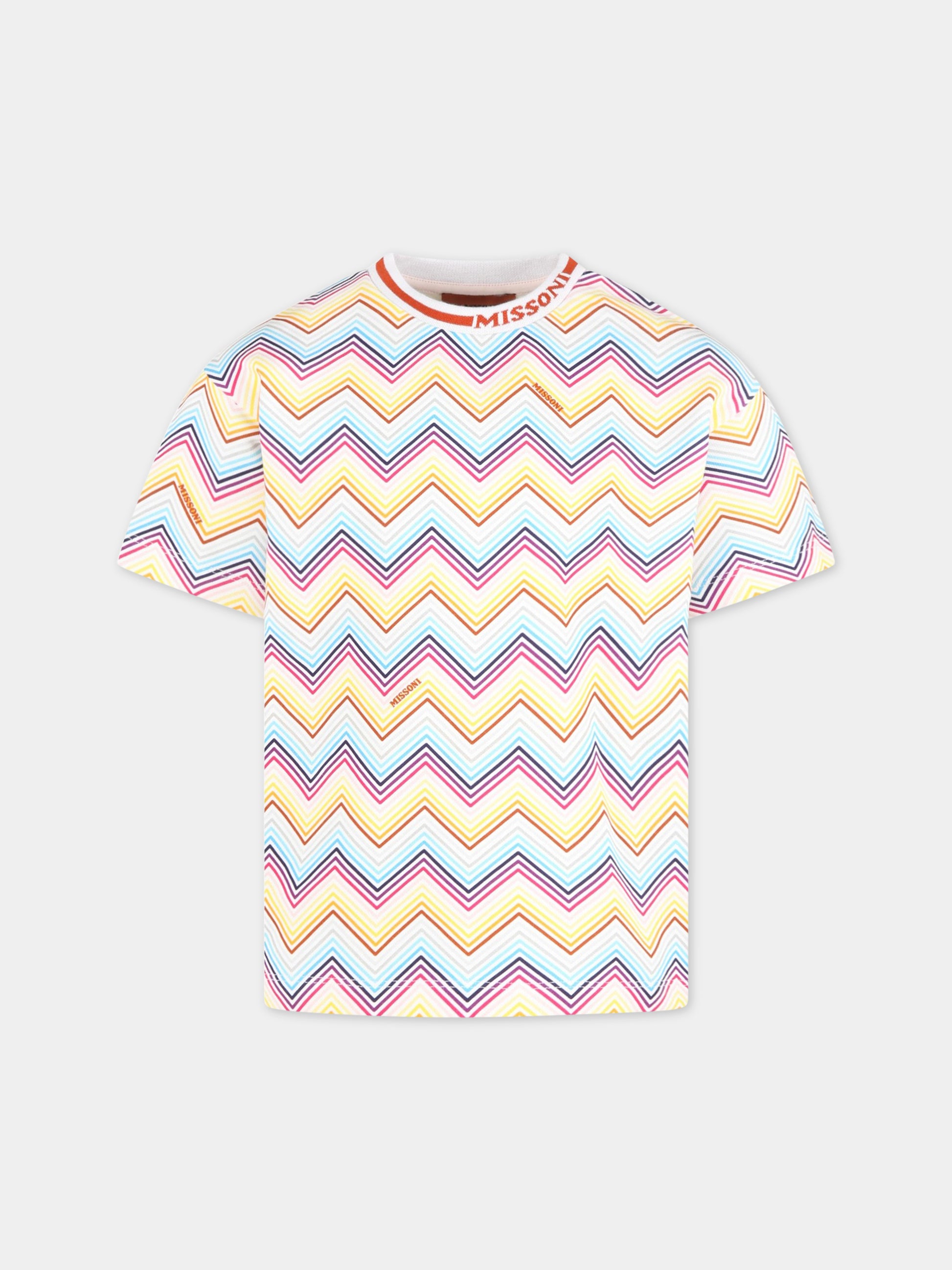T-shirt multicolor per bambina con iconico motivo a chevron,Missoni,MS4A11 Z1209 100MC