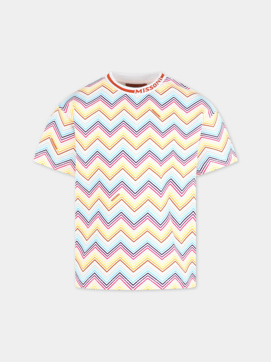 T-shirt multicolor per bambina con iconico motivo a chevron,Missoni,MS4A11 Z1209 100MC