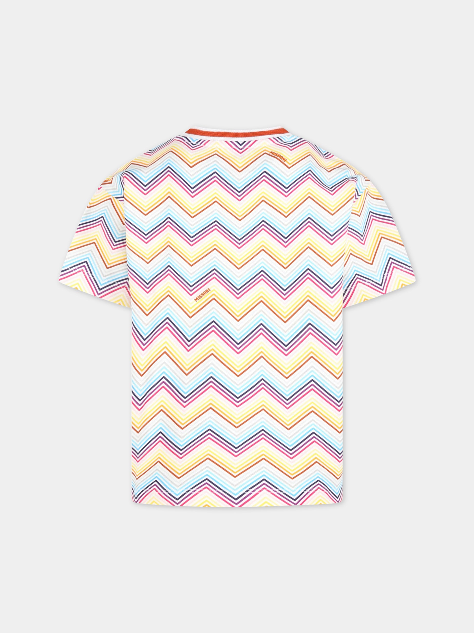 T-shirt multicolor per bambina con iconico motivo a chevron,Missoni,MS4A11 Z1209 100MC