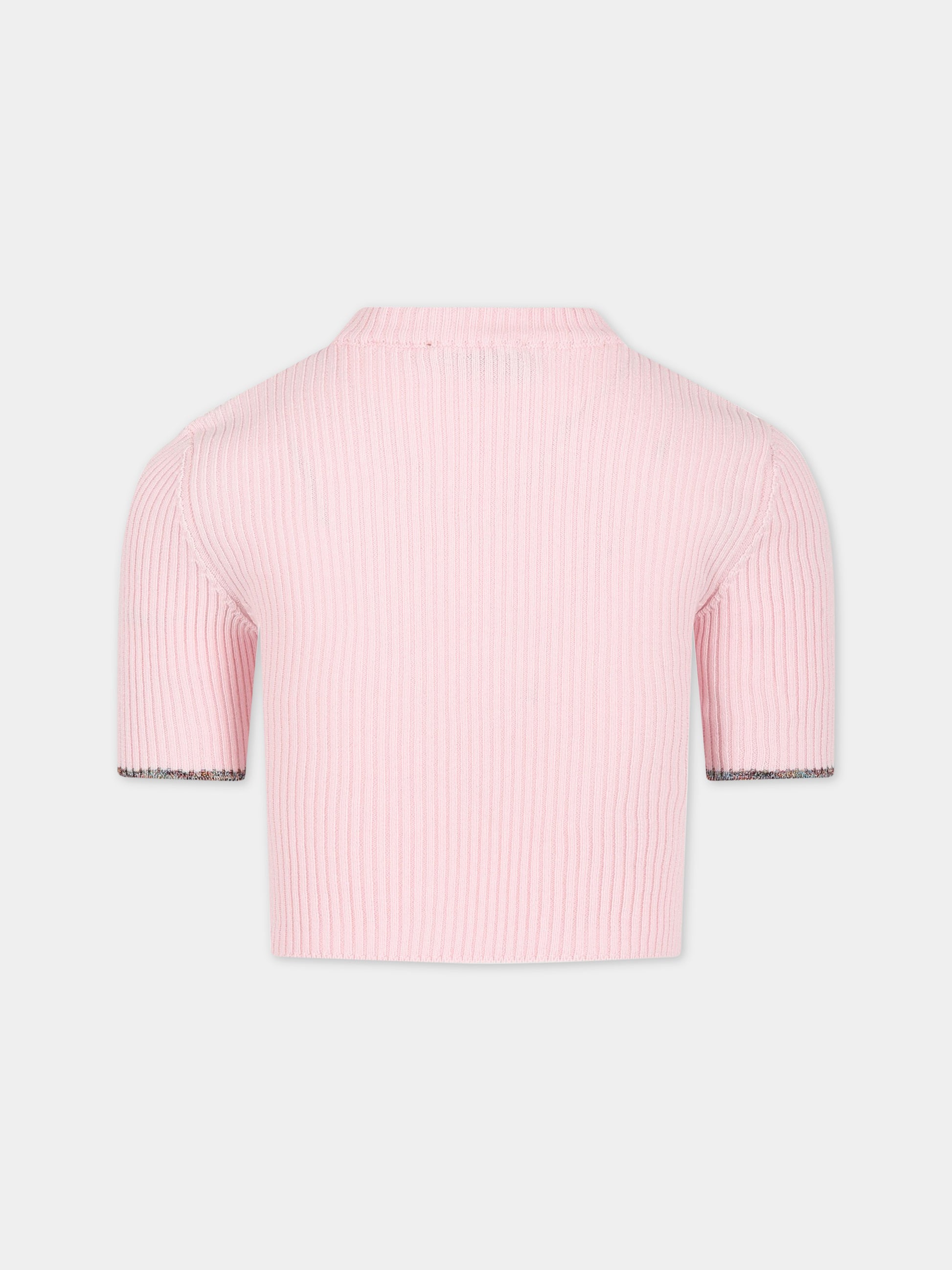 Maglione rosa per bambina con logo multicolor ricamato,Missoni,MS9A11 X0007 501