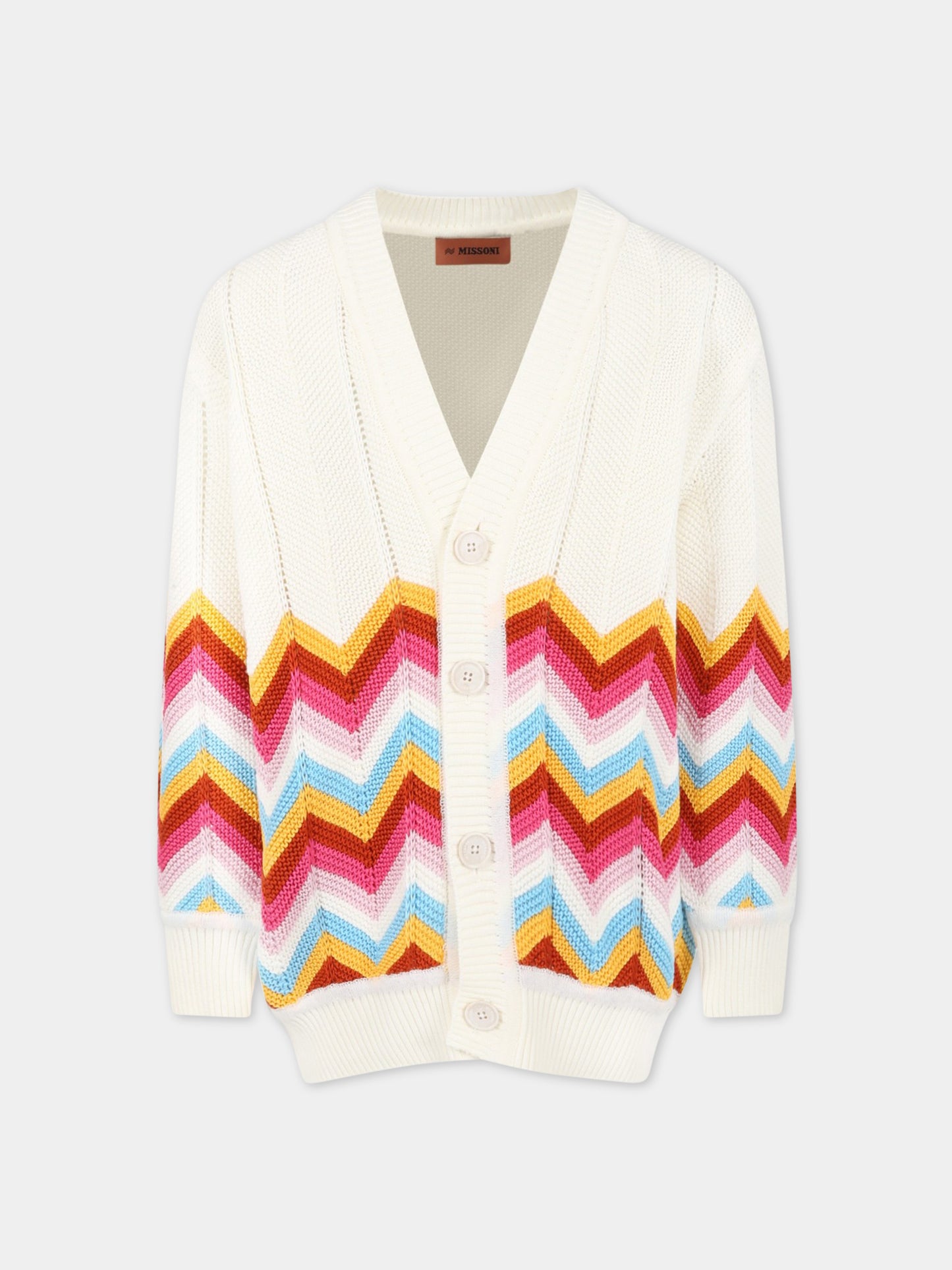 Cardigan bianco per bambina con motivo a chevron,Missoni,MS9P20-X0018 100MC