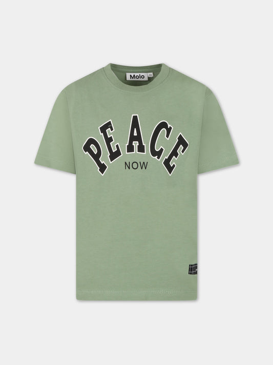 T-shirt verde per bambino con scritta Peace,Molo,6S23A216 8729