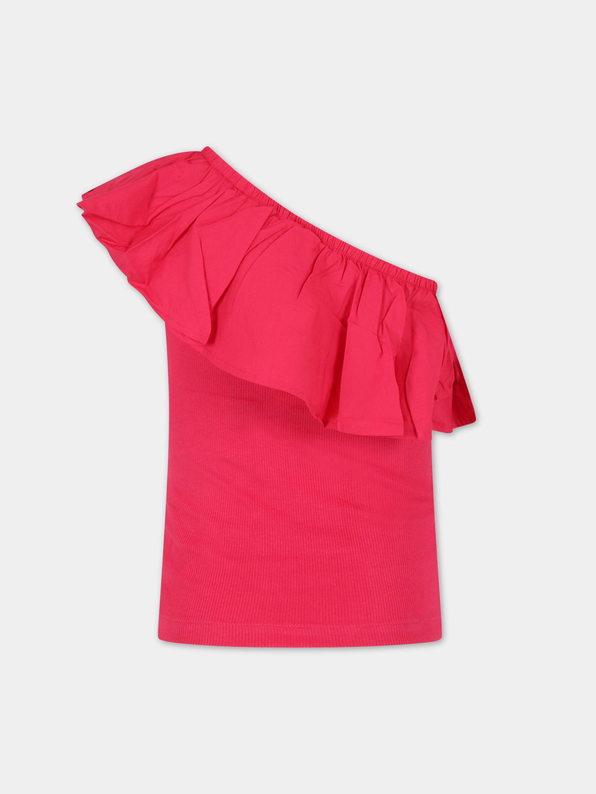 Top fucsia per bambina con rouches e patch logato,Molo,2S23A108 8708