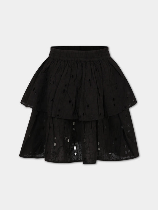 Gonna nera per bambina con fiori e patch logato,Molo,2S23D106 0099