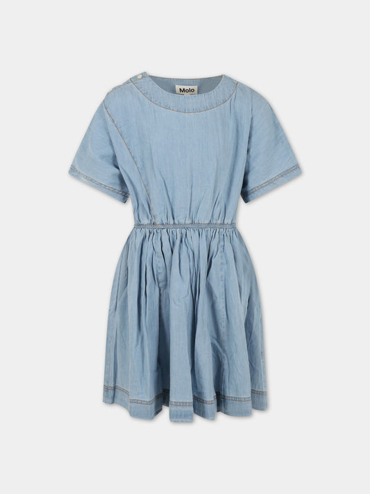 Vestito celeste per bambina con patch logato,Molo,2S23E111 8746