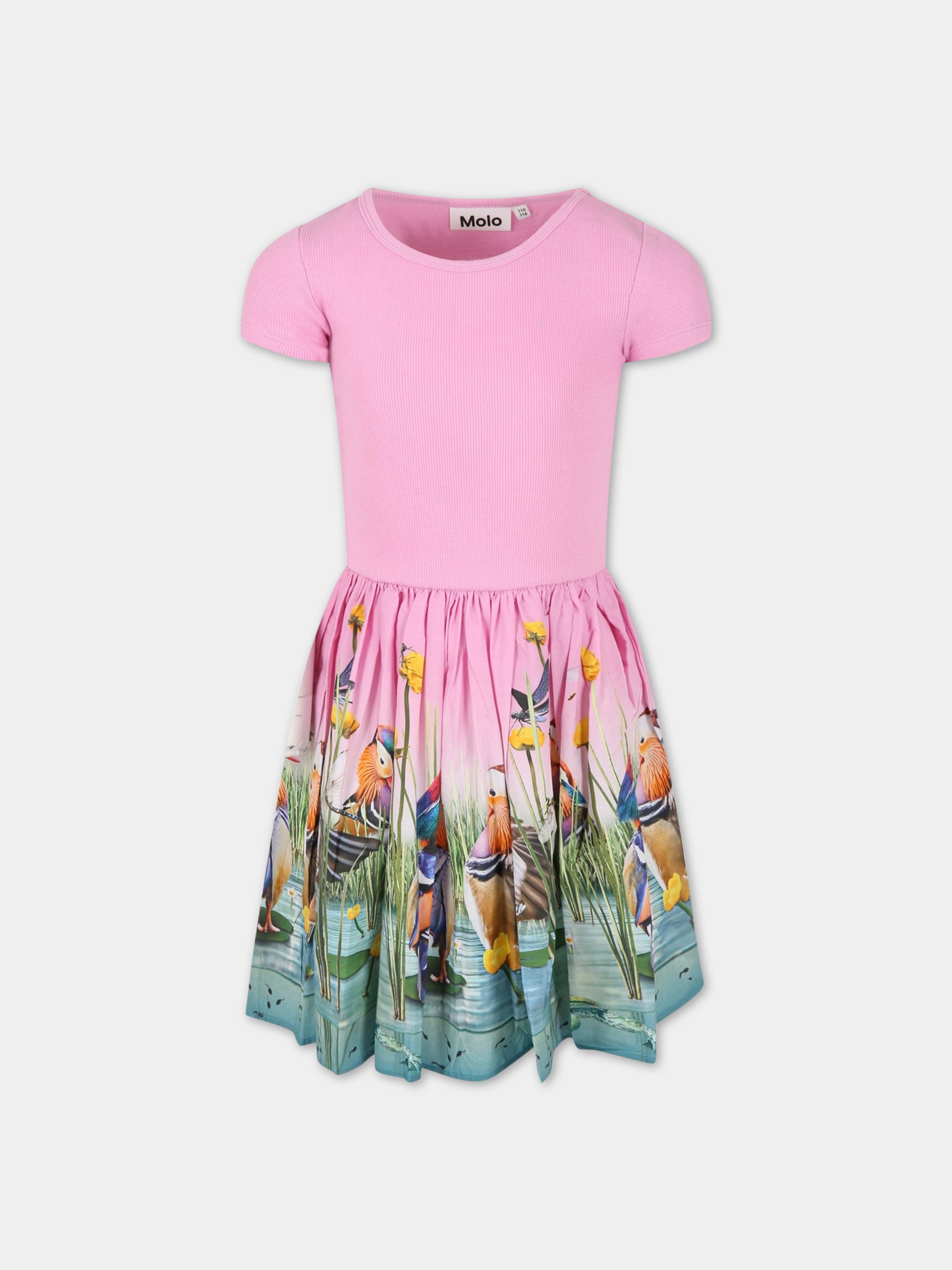 Vestito rosa per bambina con animali e fiori all-over.,Molo,2S23E119 7968