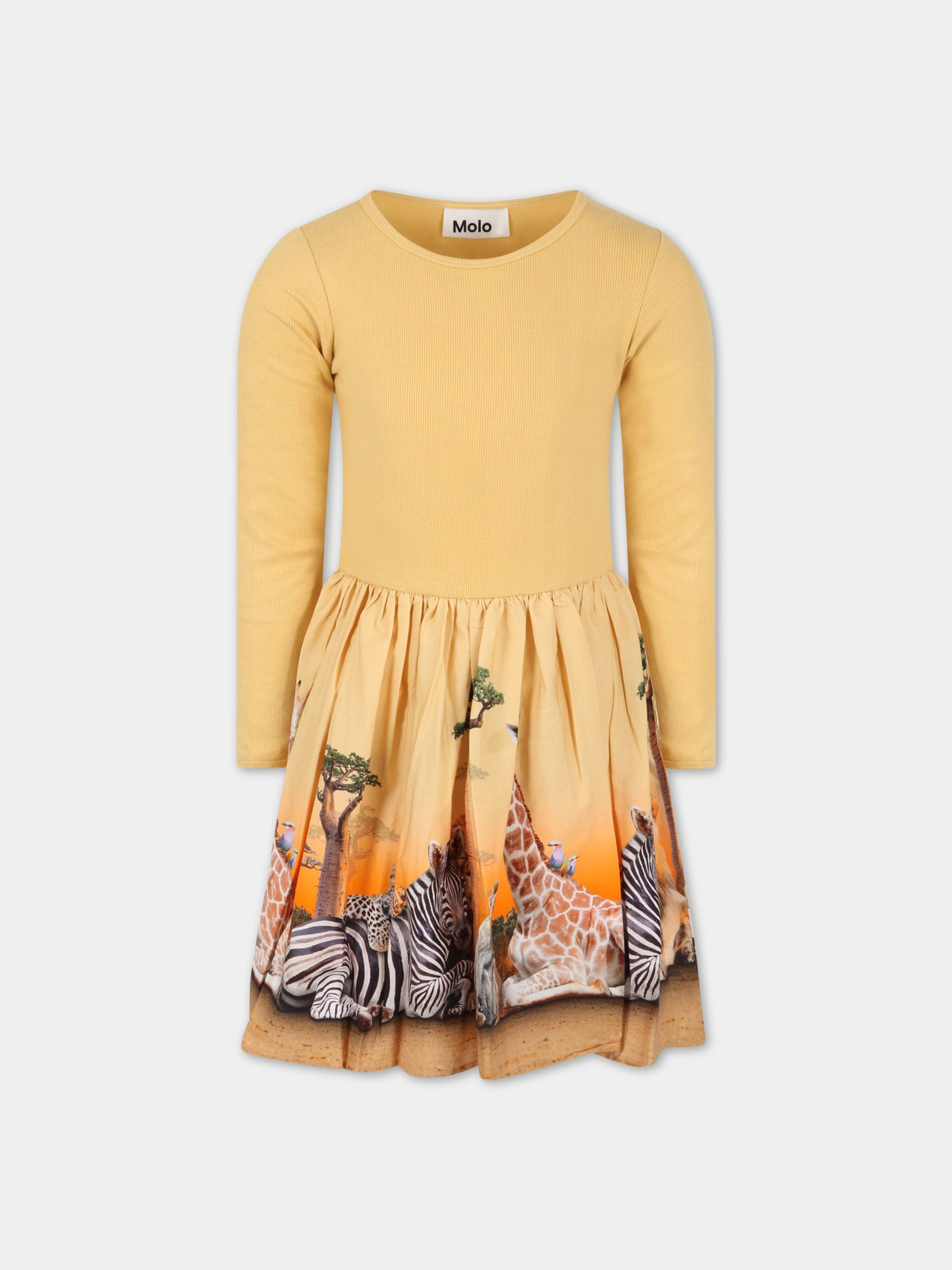 Vestito giallo per bambina con animali della Savana,Molo,2S23E207 3216