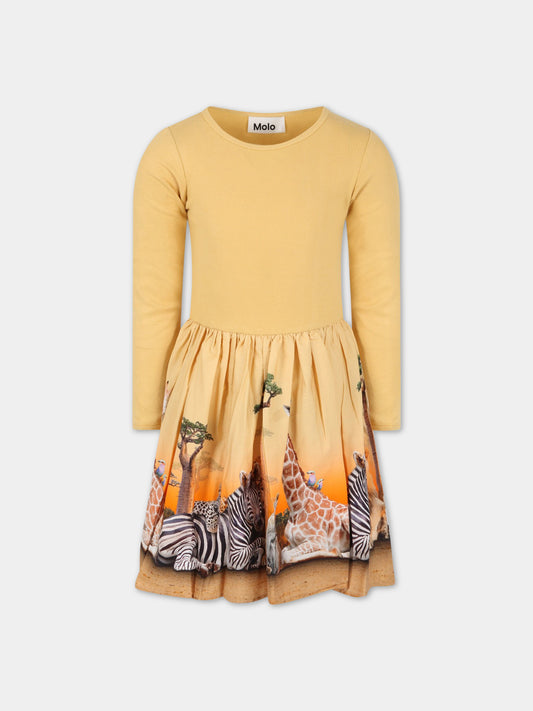 Vestito giallo per bambina con animali della Savana,Molo,2S23E207 3216