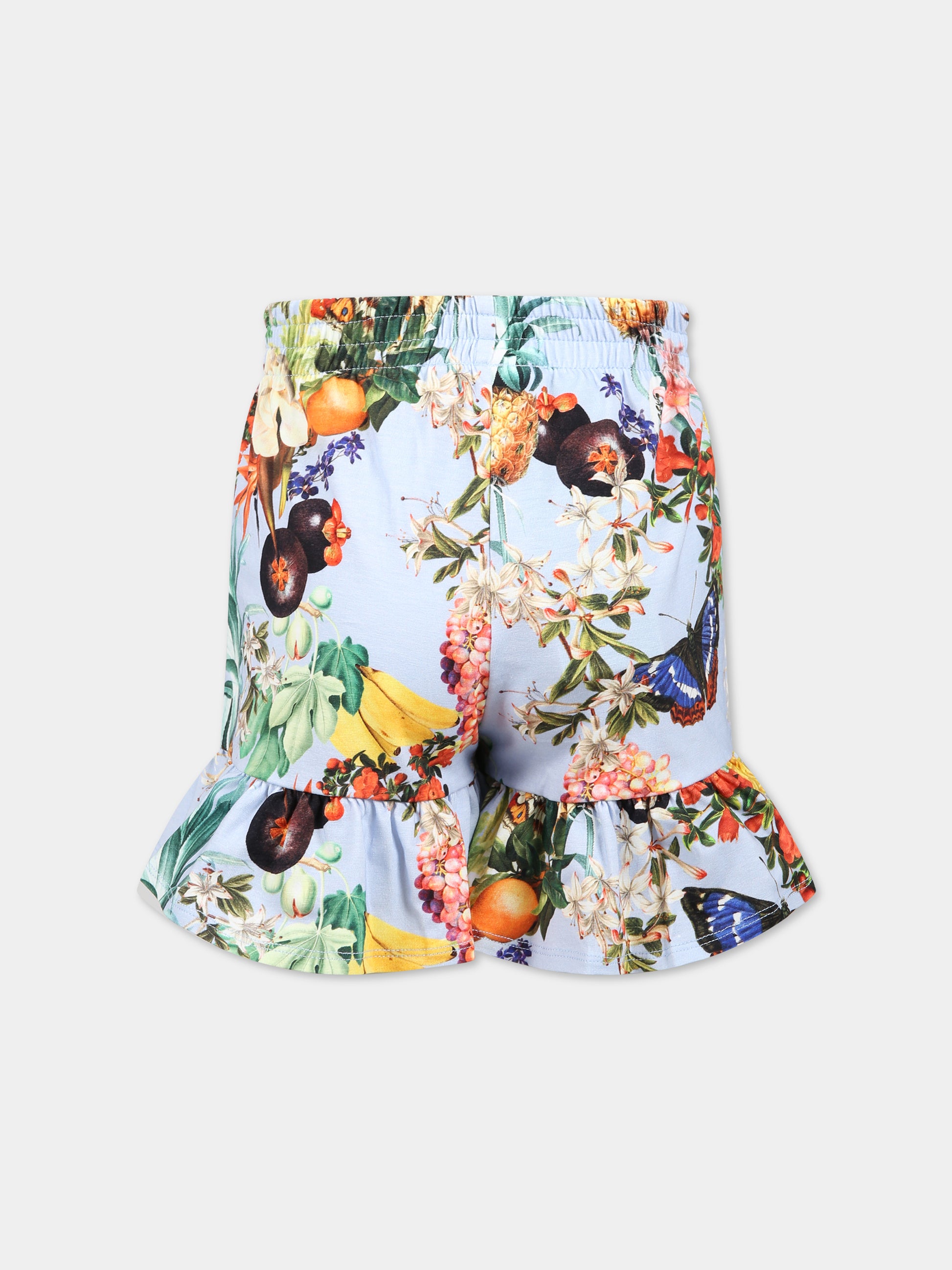 Shorts multicolor per bambina con stampa frutta tropicale, fiori e farfalle,Molo,2S23H205 6743
