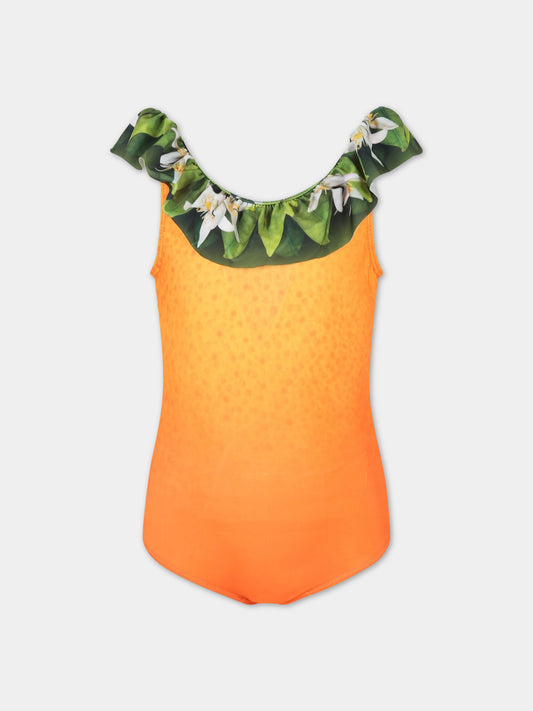 Costume arancione per bambina con logo,Molo,8S23P510 7882