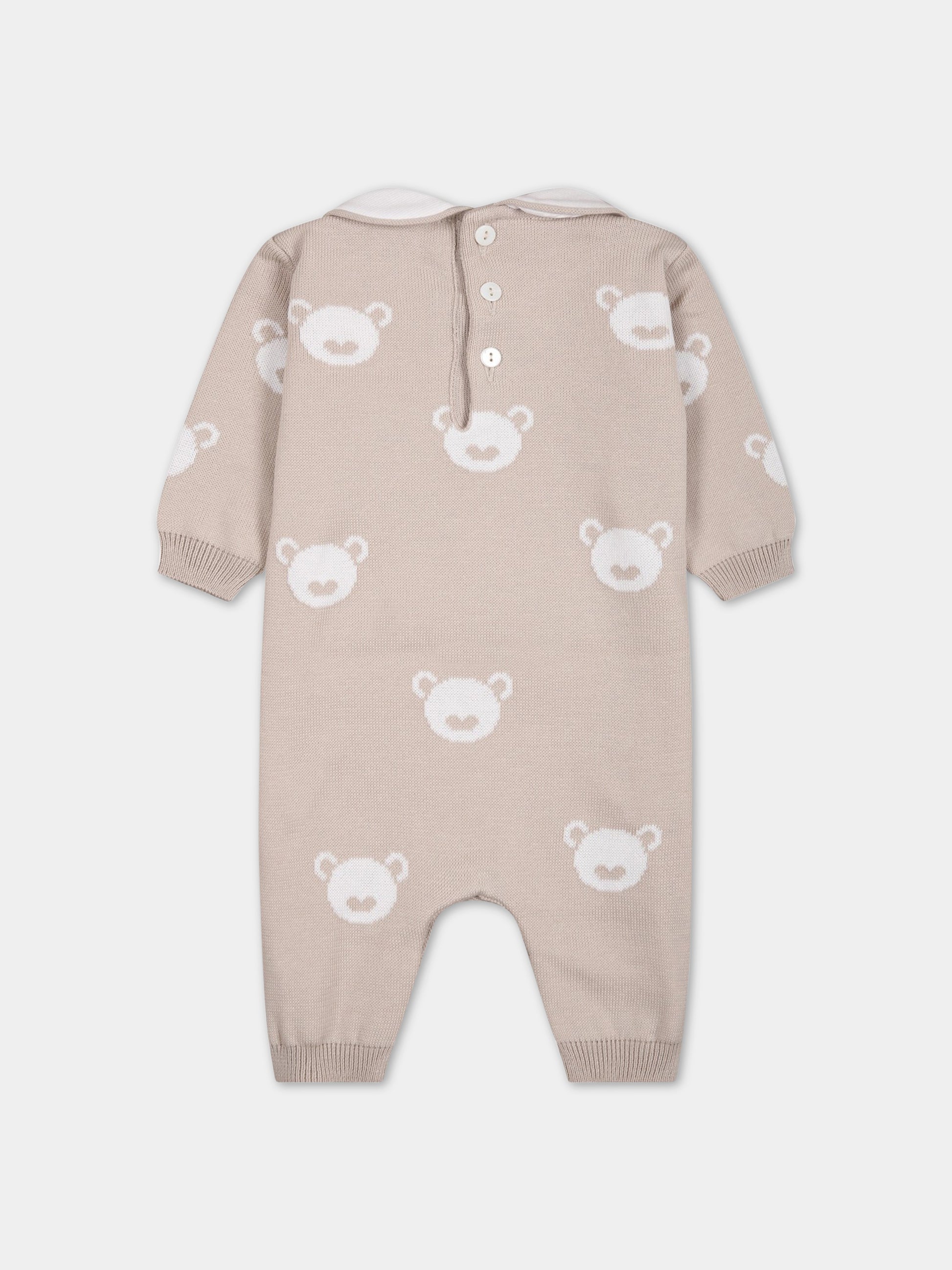 Tutina beige per neonati con orsi all-over,Little Bear,6106 CORDA/BIANCO
