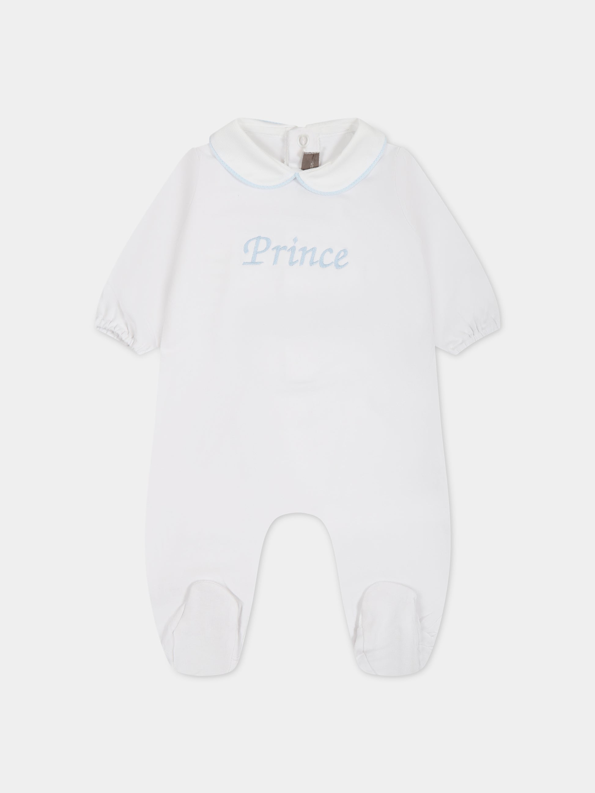 Tutina bianco per neonato con scritta  Prince ,Little Bear,6044 BIANCO/CIELO