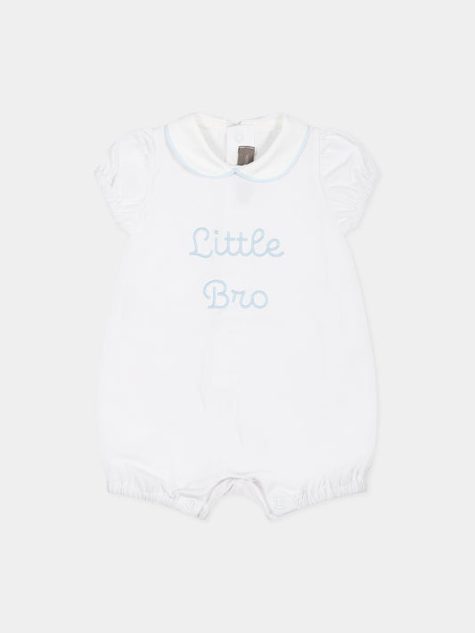 Pagliaccetto bianco per neonato con scritta  Little Bro ,Little Bear,6049 BIANCO/CIELO