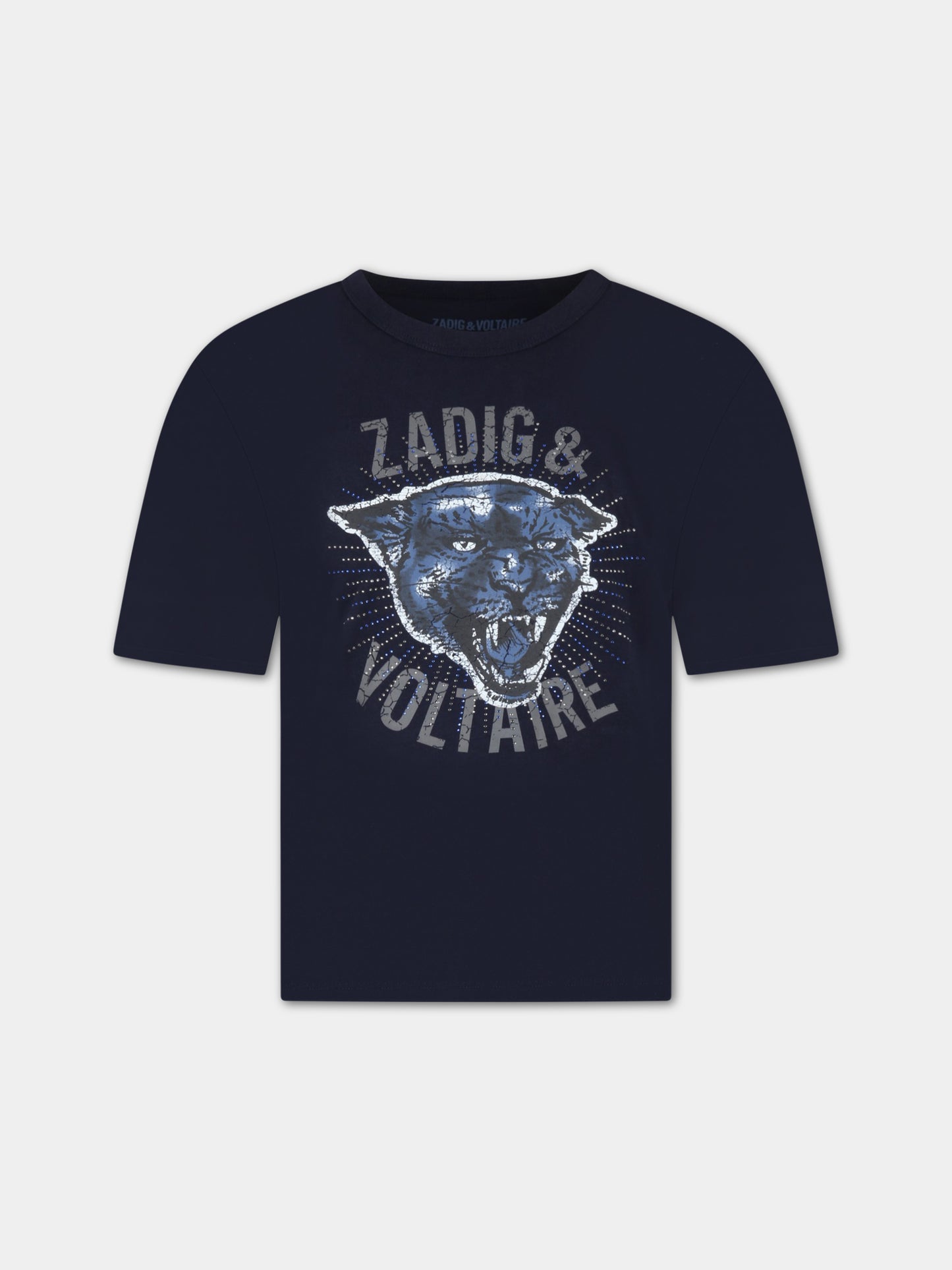 T-shirt blu per bambina con tigre e logo,Zadig & Voltaire Kids,X15386 83D