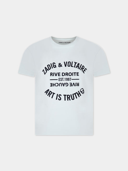 T-shirt celeste per bambina con logo nero,Zadig & Voltaire Kids,X15384 77N