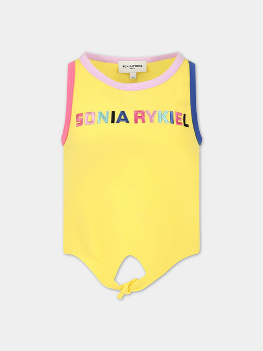 T-shirt gialla per bambina con logo ricamato,Sonia Rykiel Paris,A15006 548