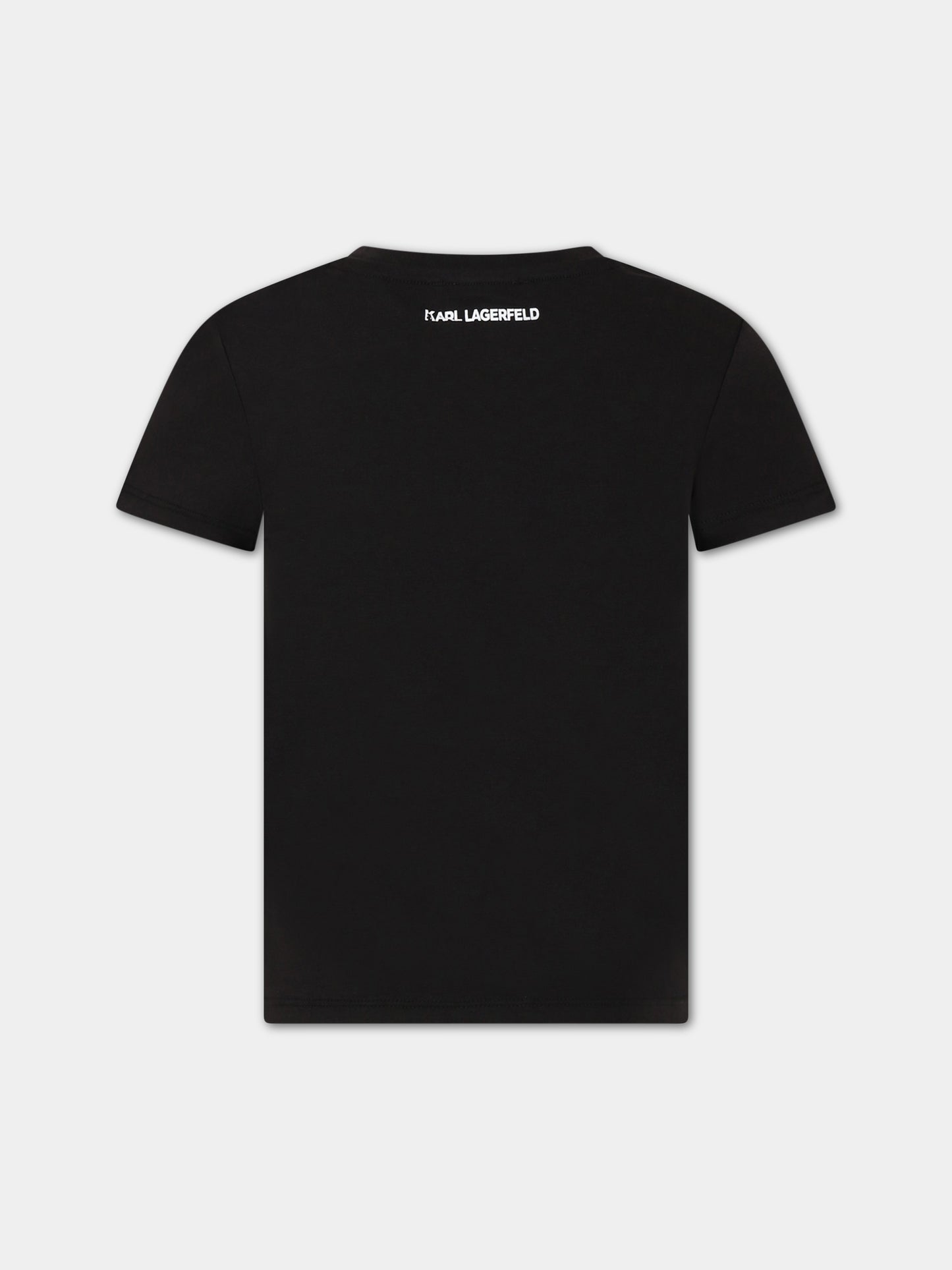 T-shirt nera per bambina con stampa e logo,Karl Lagerfeld Kids,Z15416 09B