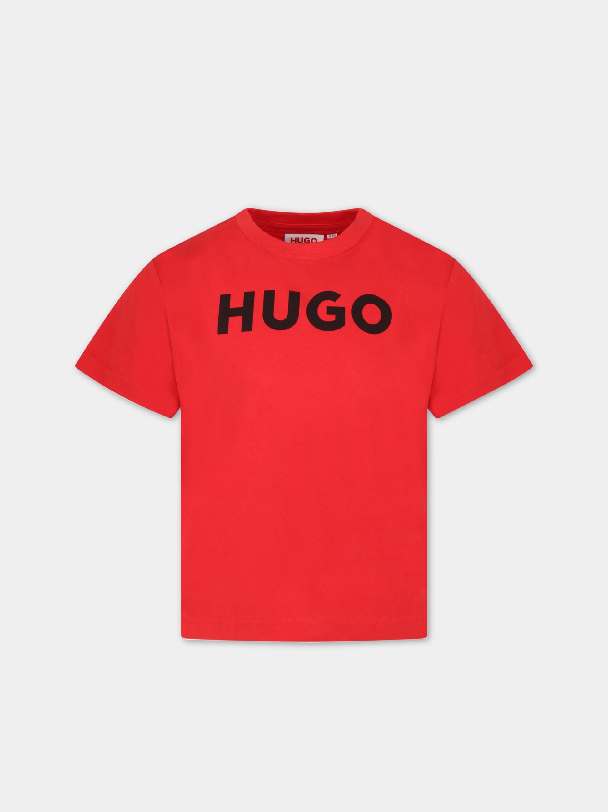 T-shirt rossa per bambino con logo nero,Hugo,G25102 990