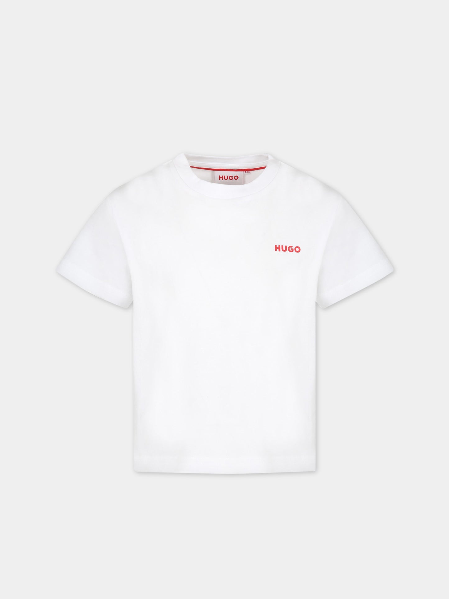 T-shirt bianca per bambino con logo rosso,Hugo,G25104 10P