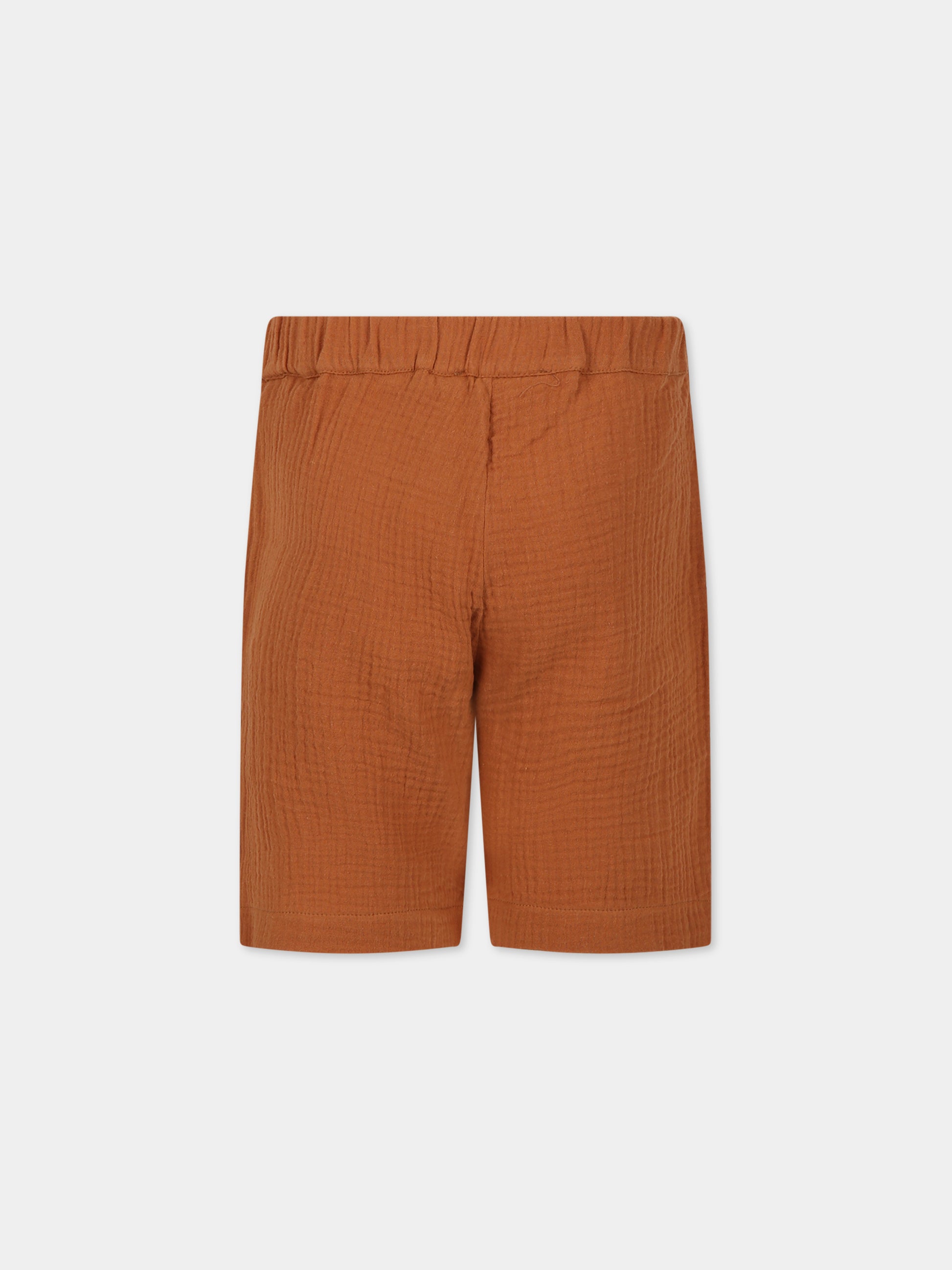 Shorts marroni per bambino con stampa e scritta  I love doodle ,Le Petit Coco,LMBE022 GA84 6000