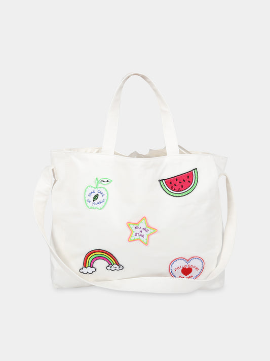 Borsa bianca per bambina con patch e logo,Philosophy,PJBO29 CE234 0001