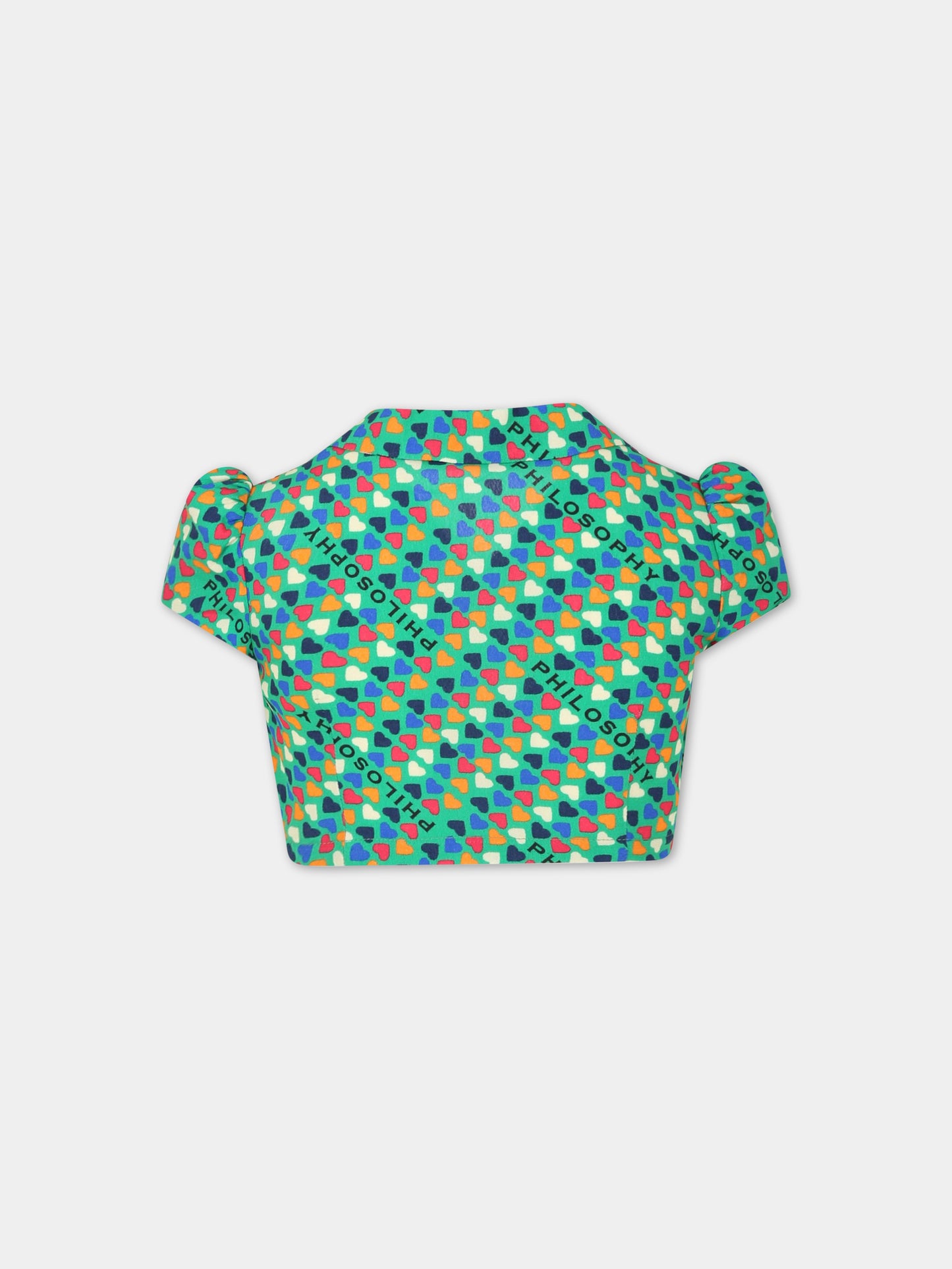 T-shirt verde per bambina con cuori e scritta,Philosophy,PJCA137 GA111 1002