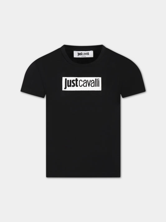 T-shirt nera per bambina con logo,Just Cavalli,JFTS005 JE95B N000