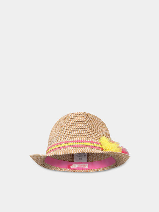 Cappello beige per bambina con rouches e paillettes,Billieblush,U11129 Z40
