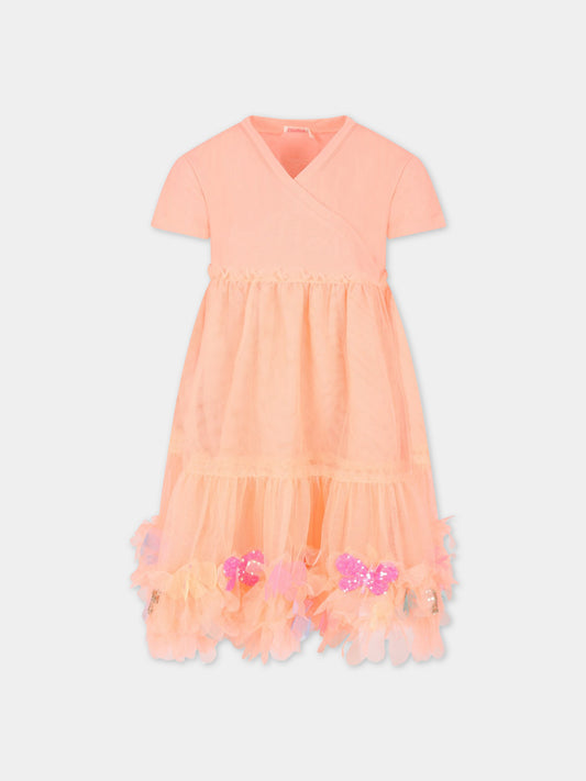 Vestito arancione per bambina con farfalle,Billieblush,U12814 439