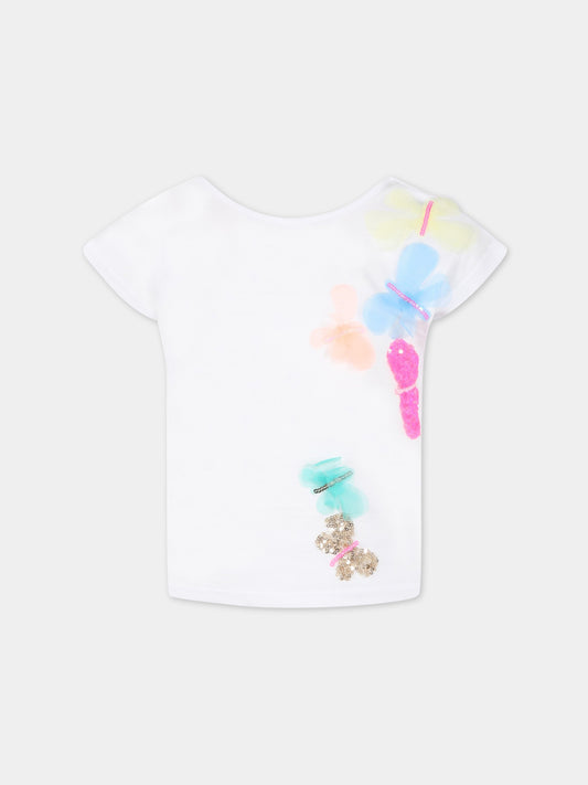 T-shirt bianca per bambina con farfalle,Billieblush,U15B24 10P