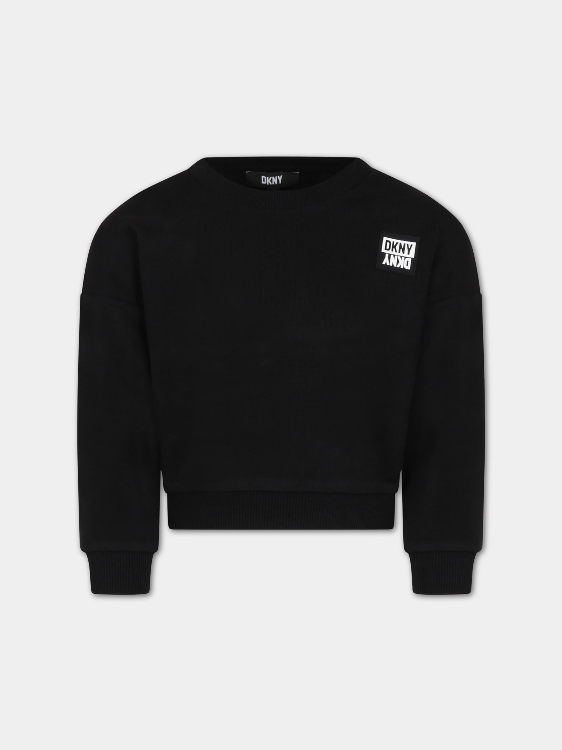 Felpa nera per bambina con logo bianco,Dkny,D35S98 09B