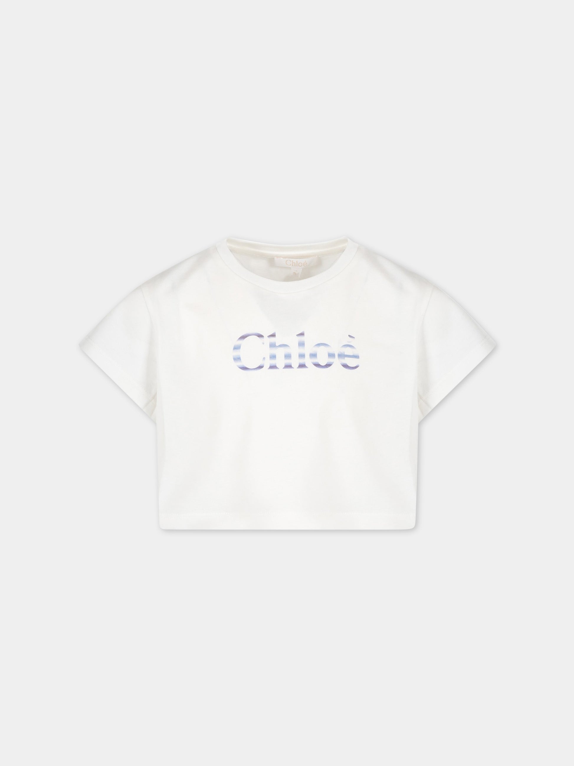 T-shirt bianca per bambina con logo multicolor,Chloé Kids,C15E07 117
