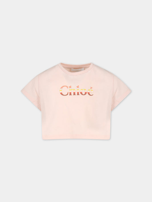 T-shirt rosa per bambina con logo multicolor,Chloé Kids,C15E07 45K