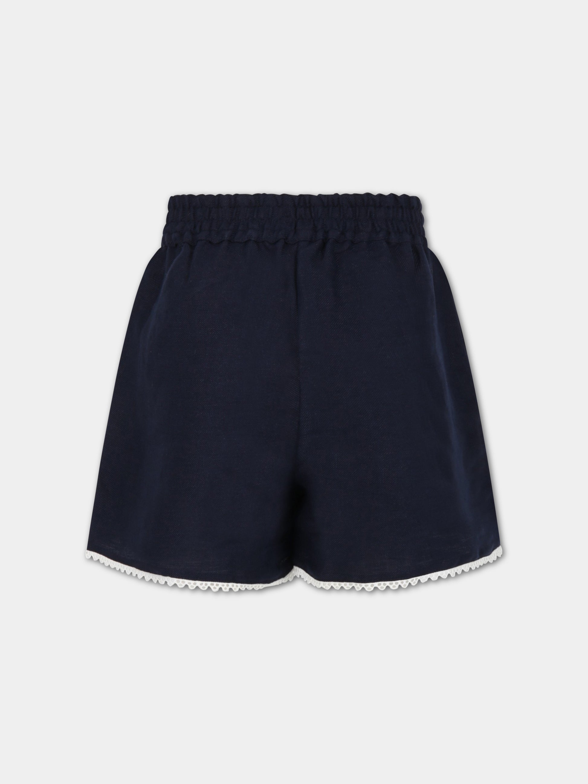 Shorts blu per bambina con dettagli smerlati,Chloé Kids,C14738 859