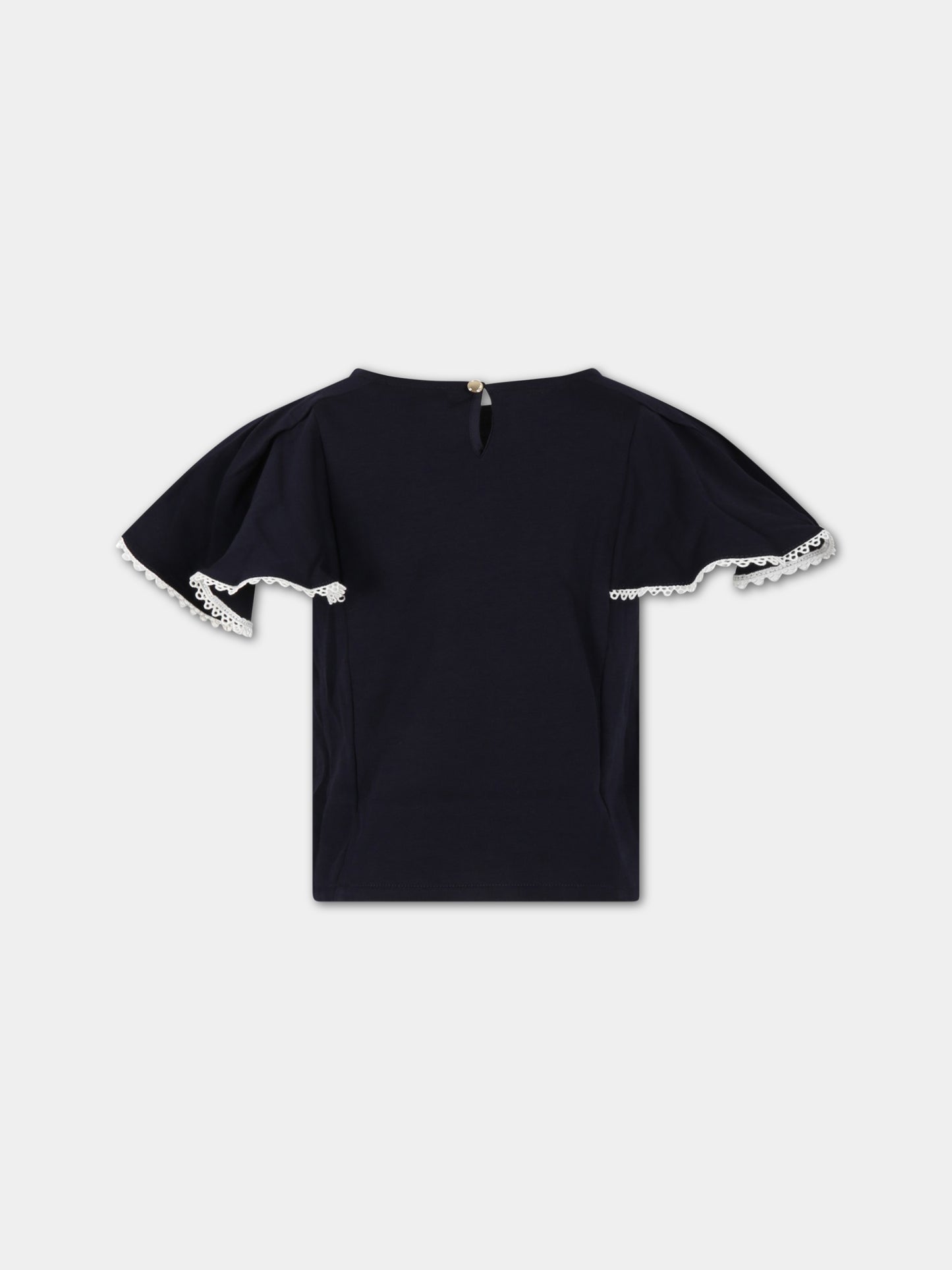 T-shirt blu per bambina con logo bianco,Chloé Kids,C15E08 859