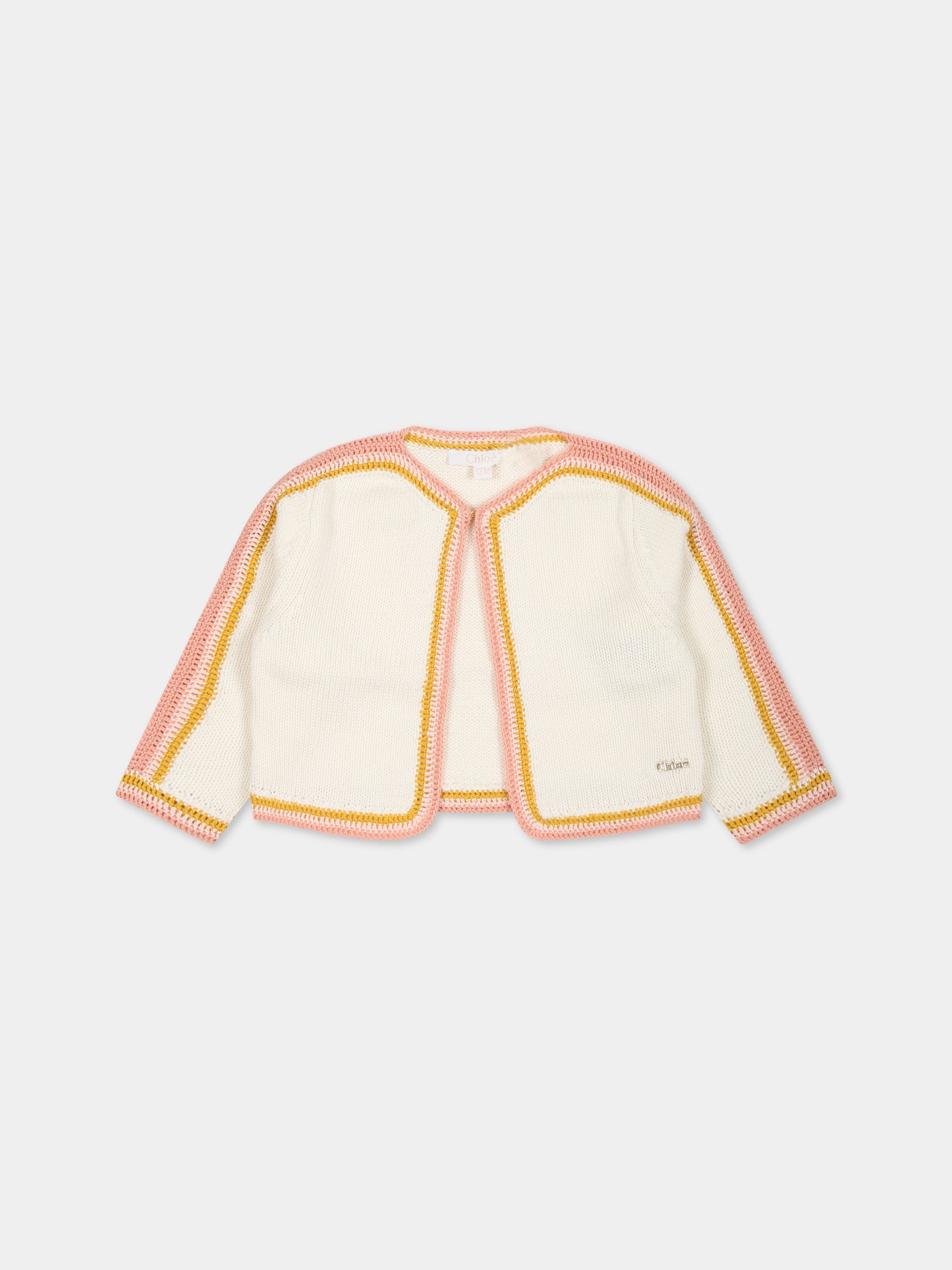 Cardigan bianco per bambina con dettagli multicolor e logo,Chloé Kids,C05430 117