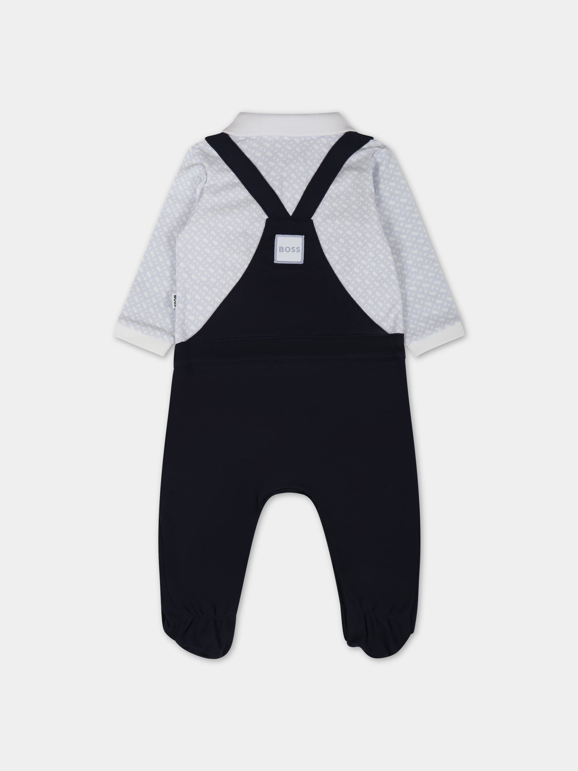 Tutina blu per neonato con monogramma logo azzurro,Boss,J97204 849