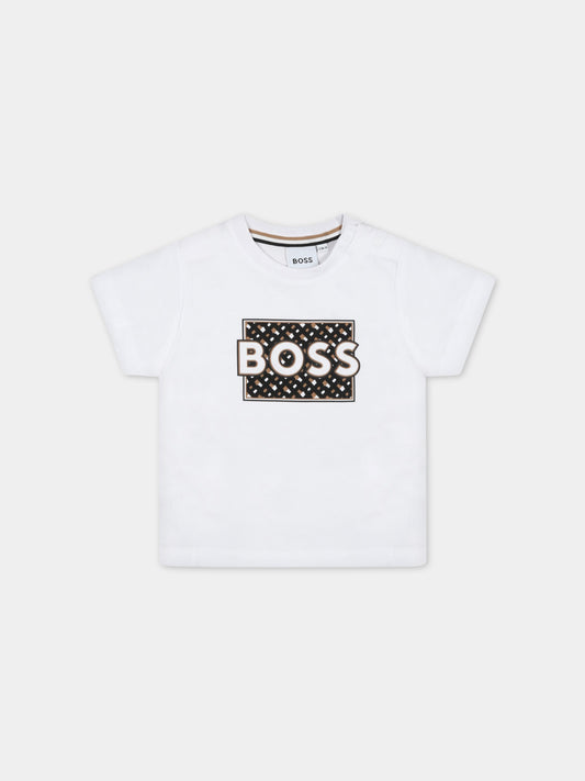 T-shirt bianca per neonato con logo,Boss,J05A14 10P