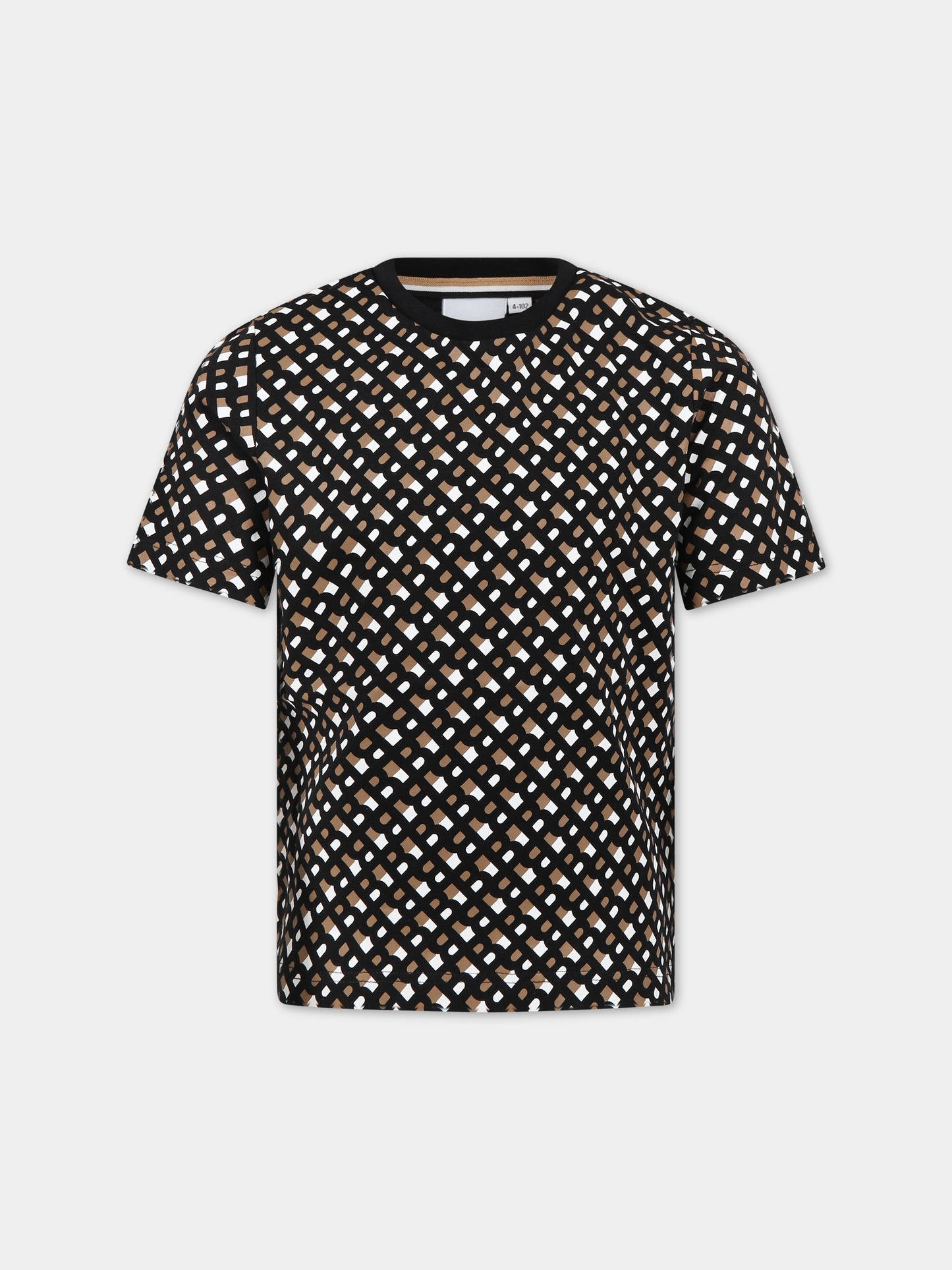 T-shirt nera per bambino con logo all-over,Boss,J25O12 M13