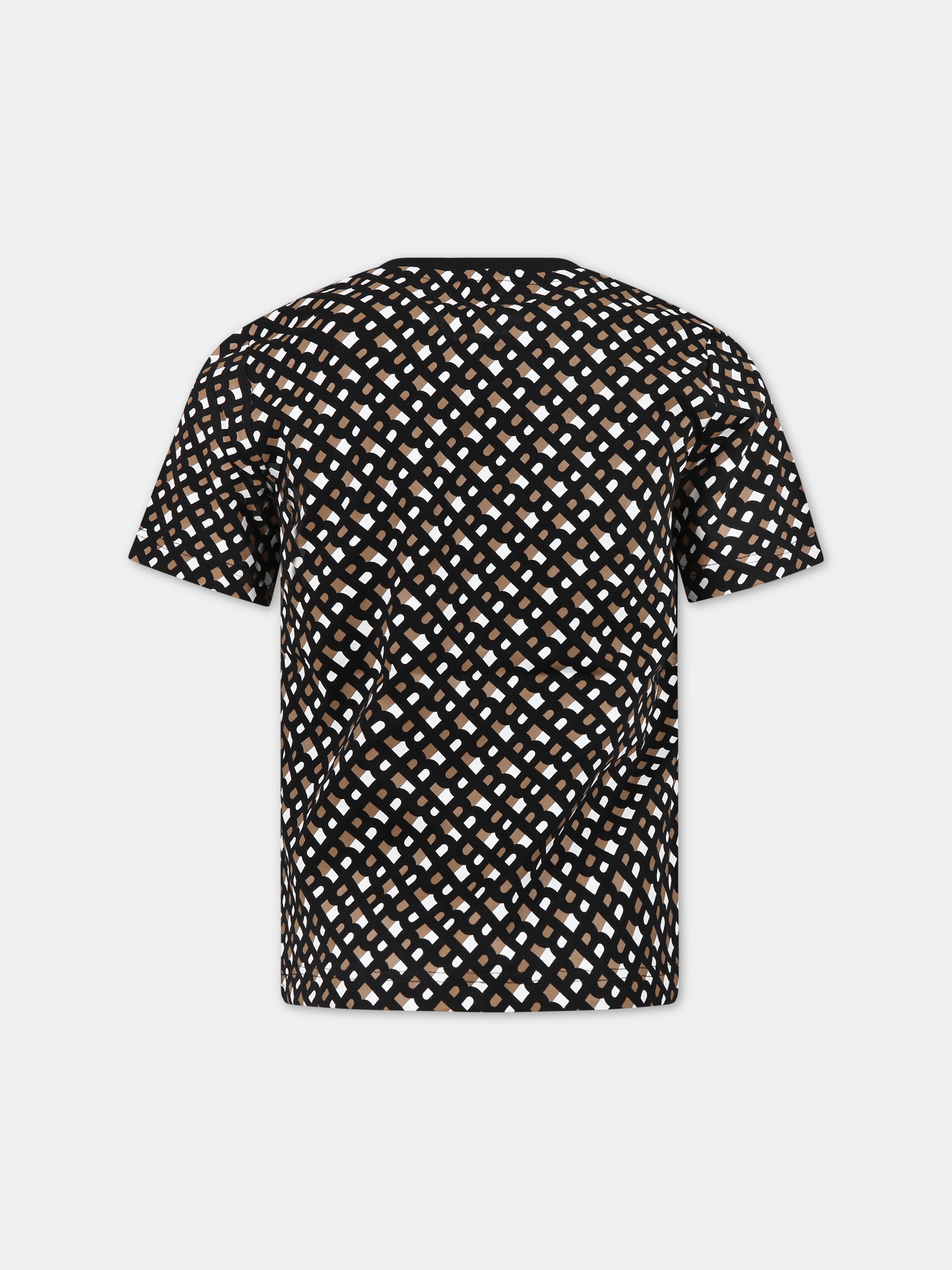 T-shirt nera per bambino con logo all-over,Boss,J25O12 M13