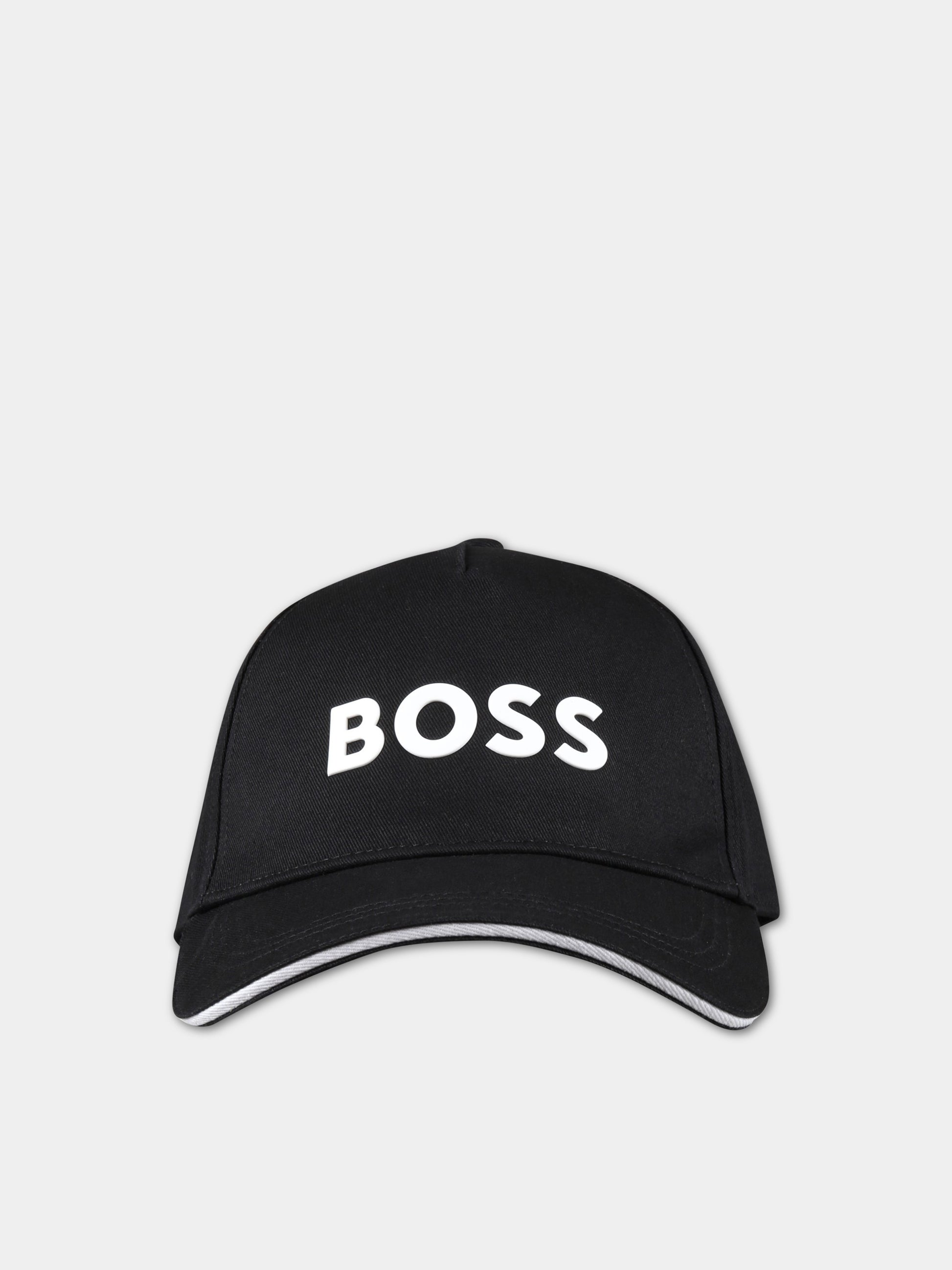 Cappello nero per bambino con logo bianco,Boss,J21271 09B