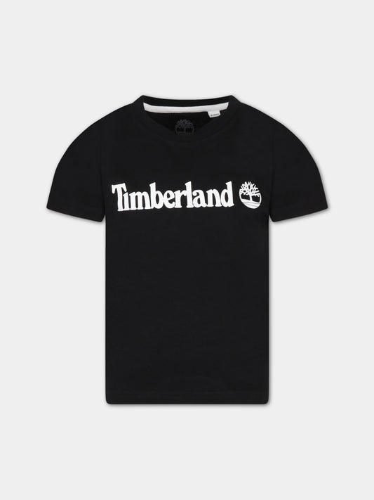T-shirt nera per bambino con logo bianco,Timberland,T25T77 09B