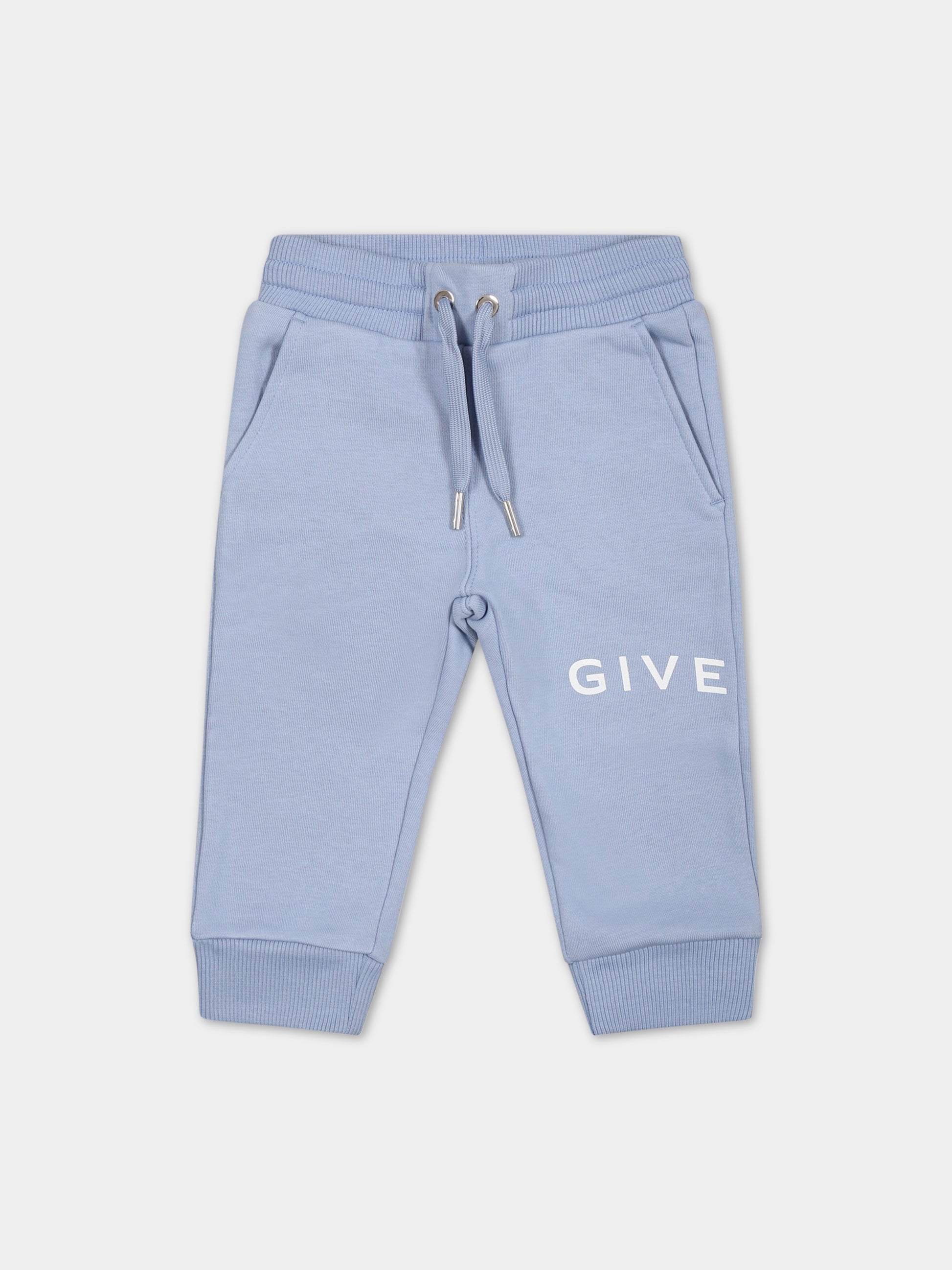 Pantalone azzurro per neonato con logo,Givenchy Kids,H04153 790