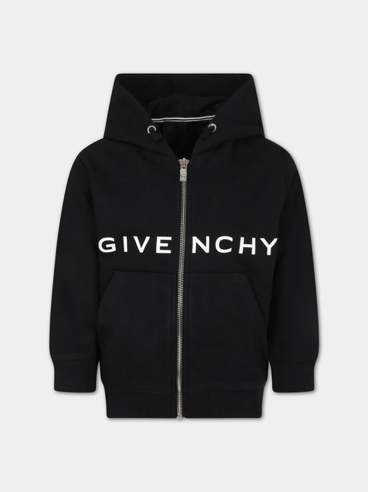 Felpa nera per bambino con logo bianco,Givenchy Kids,H25432 09B