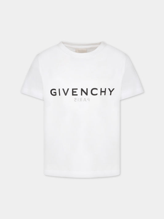 T-shirt bianca per bambino con logo nero,Givenchy Kids,H25404 10P
