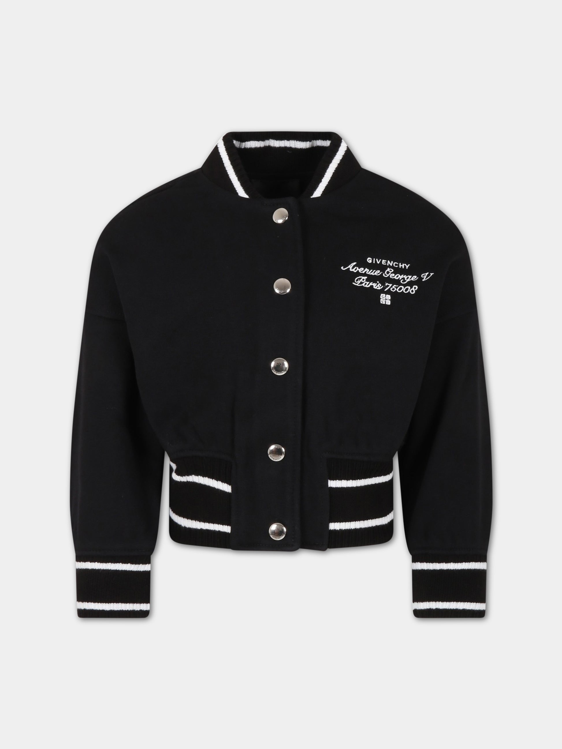 Bomber nero per bambina con logo,Givenchy Kids,H15313 09B