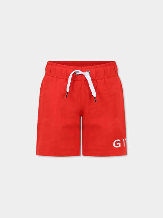Boxer-mare rosso per bambino con logo e motivo 4G,Givenchy Kids,H20073 991