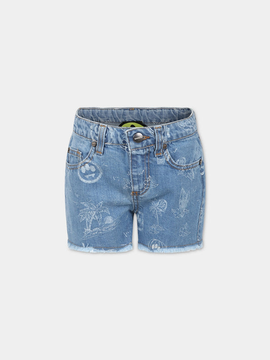 Shorts celeste per bambina con logo e iconico smile,Barrow,033070 200